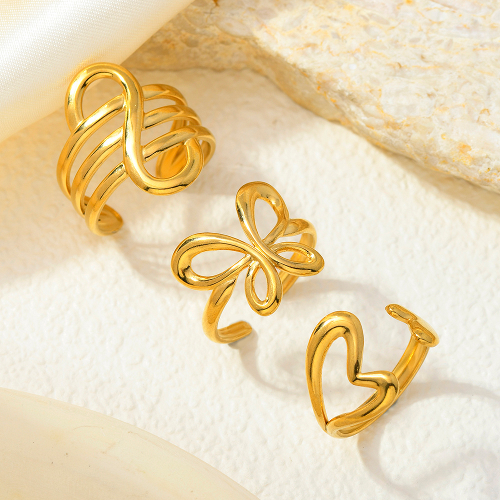 3pc Aesthetic Hollow Geometric Heart Butterfly Open Rings Set